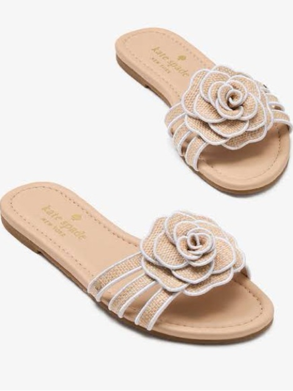 NWT Kate Spade New York Women's Flora Slide Sandal - Beige Natural White 8.5